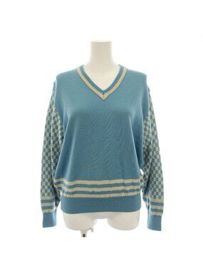 Dior Sports Knit Sweater V-neck Long Sleeve Logo Embroidery Vintage M Light